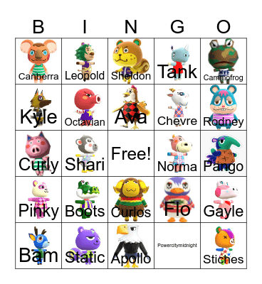 Animal Crossing Bingo Card