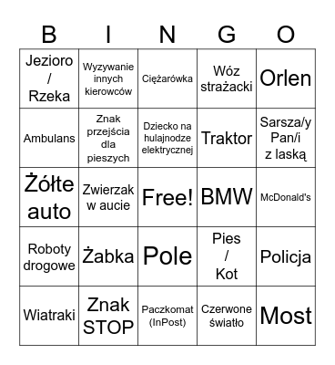Polish Road Trip Bingo Card