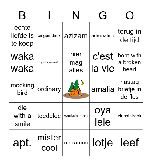 Muziekbingo kamp 2025 Bingo Card