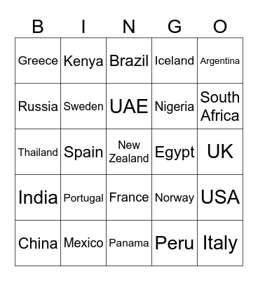 Geography Bingo Card