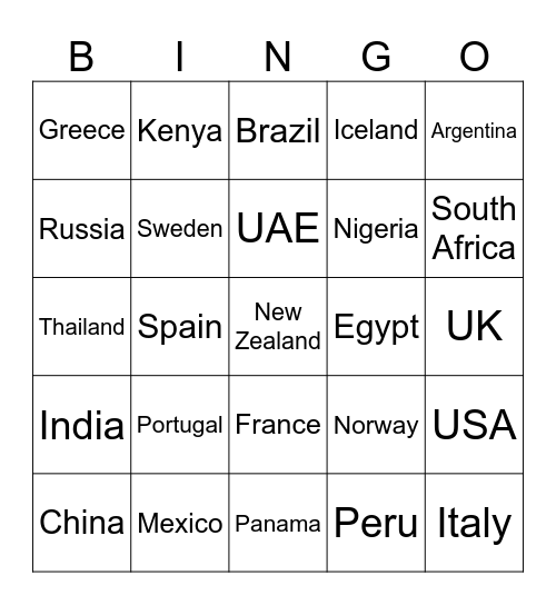 Geography Bingo Card