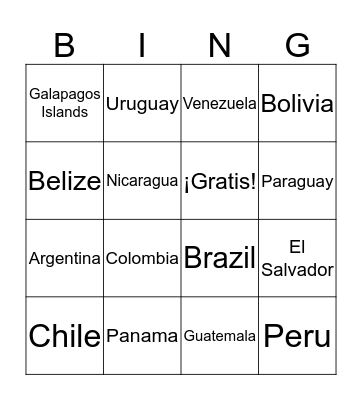 Countries & Capitals Bingo Card