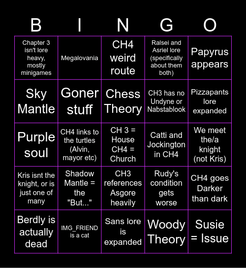 DELTARUNE CH3+4 Bingo Card