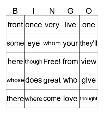 Red Words Bingo Card