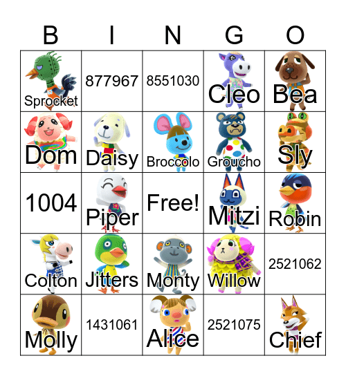 Animal Crossing Bingo Card