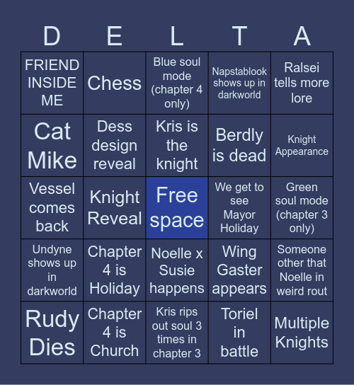 Deltarune Chapter 3-4 bingo Card