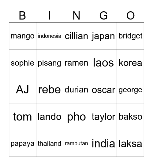 outieLANDO Bingo Card