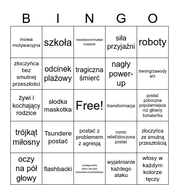 Anime Bingo Card