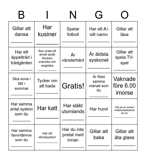 Lära känna bingo Card
