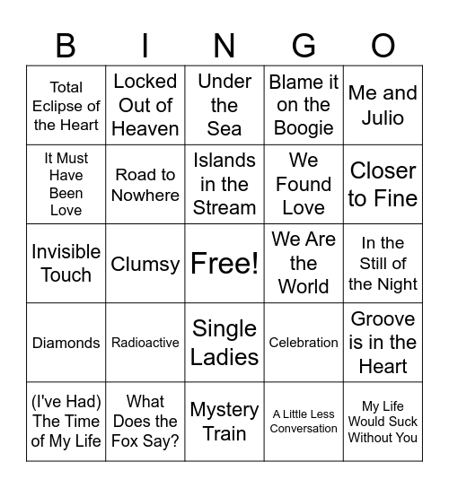 Music Bingo Card