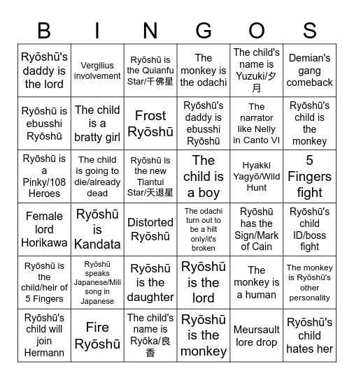 Canto IX Bingo Card