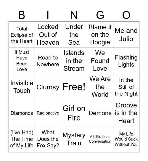 Music Bingo Card