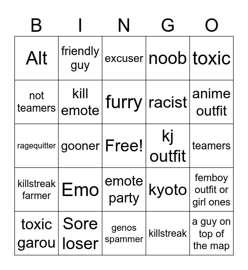 tsb bingo Card
