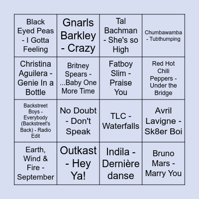 Louis' Throwback Beats Bingo Card