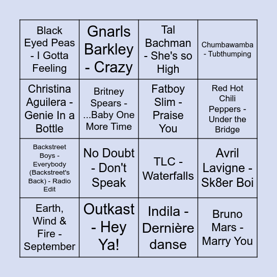 Louis' Throwback Beats Bingo Card