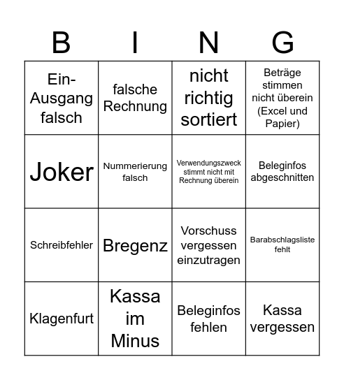 Kassa Bingo Card