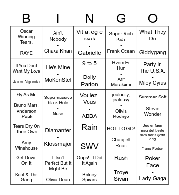 AKKS Musikkbingo runde 2<3 Bingo Card