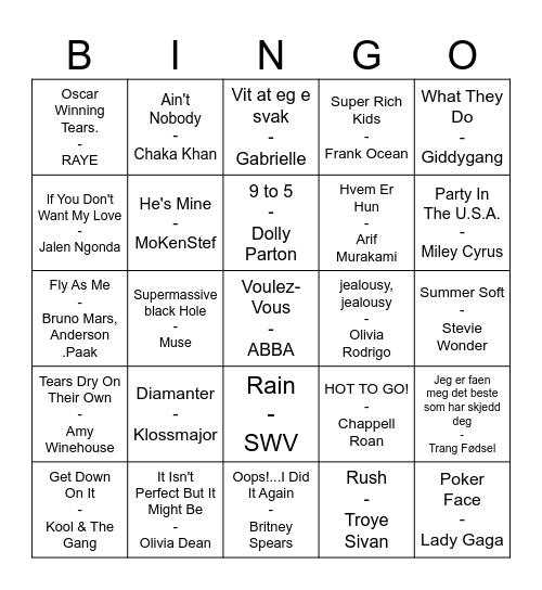 AKKS Musikkbingo runde 2<3 Bingo Card