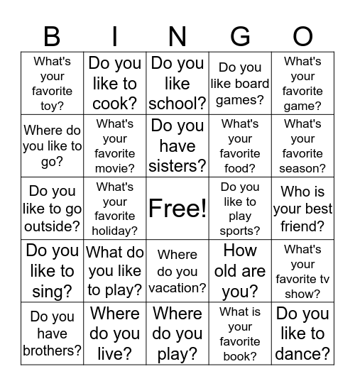 Social Questions Bingo Card