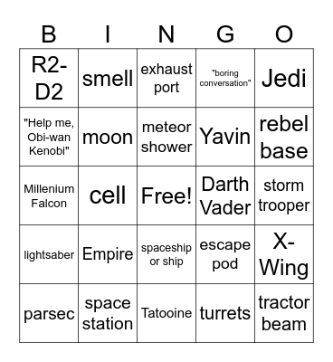 Star Wars: A New Hope (Astronomy Version) Bingo Card