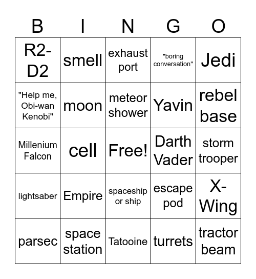 Star Wars: A New Hope (Astronomy Version) Bingo Card