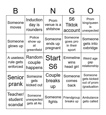 S6 Bingo Card