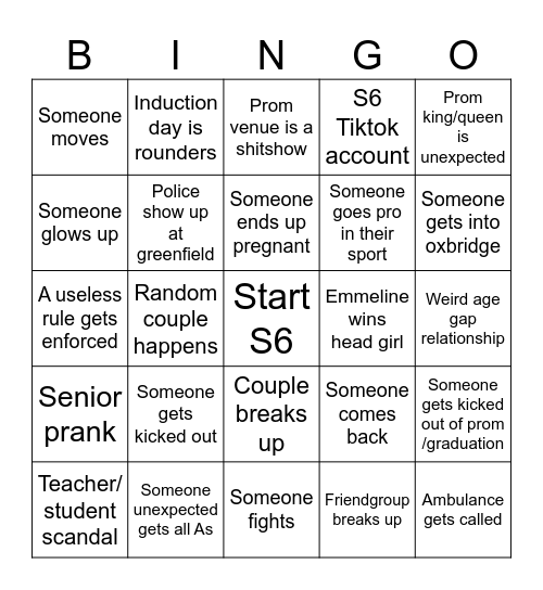 S6 Bingo Card