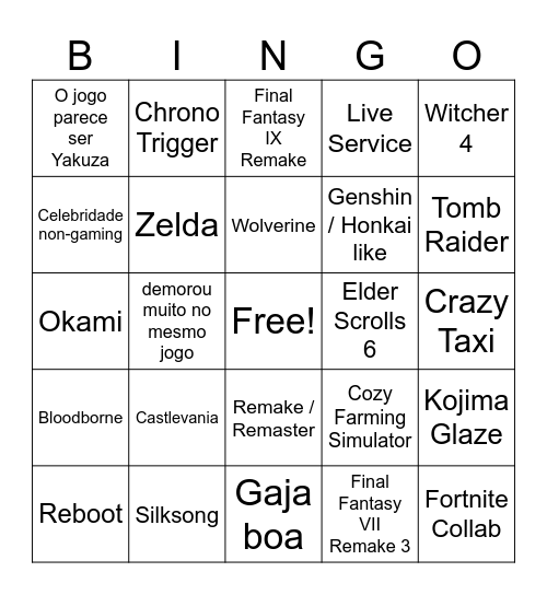 Summer Game's Fest Bingo Card