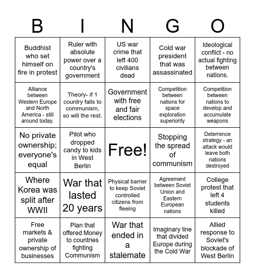 Cold War Bingo Card