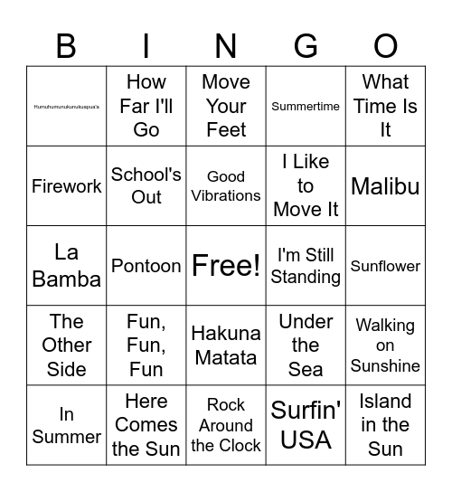 Summer Break Bingo Card