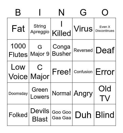 Effects Bingo Card