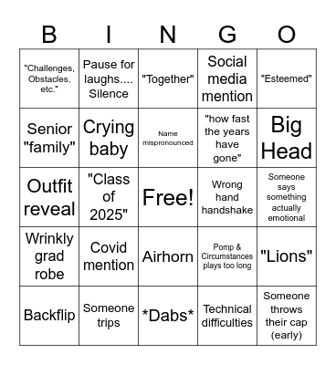 Graduation Bingo Card