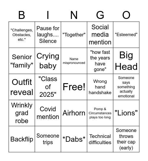 Graduation Bingo Card