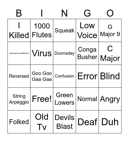 Effects Bingo Card