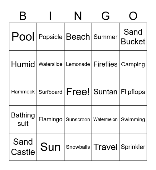 Summer Fun Bingo Card