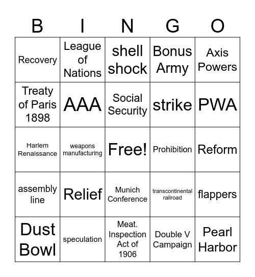 US 2 review bingo Card