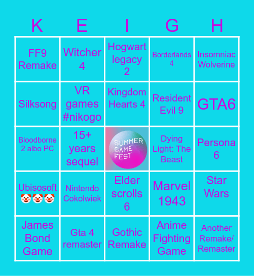 Summer Game Fest 2025 Bingo Card