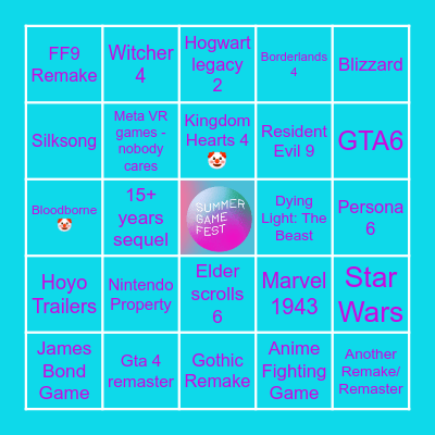 Summer Game Fest 2025 Bingo Card