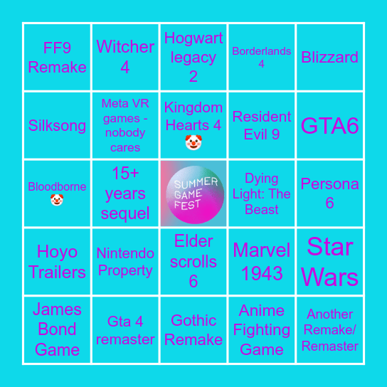 Summer Game Fest 2025 Bingo Card