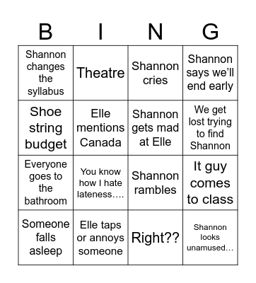 CRS bingo Card
