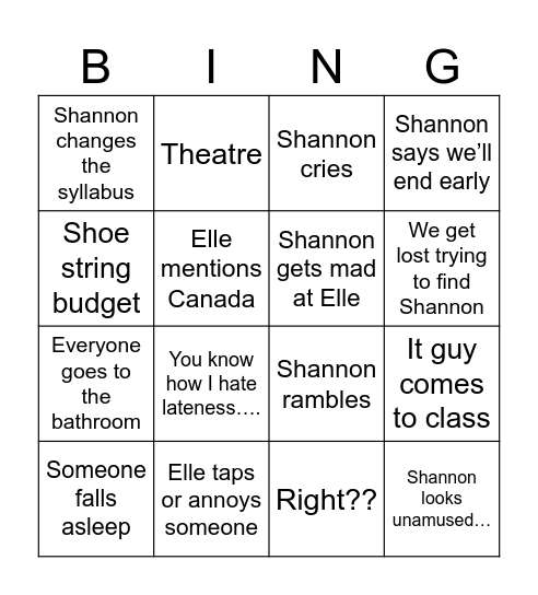 CRS bingo Card