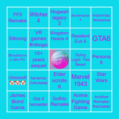 Summer Game Fest 2025 Bingo Card