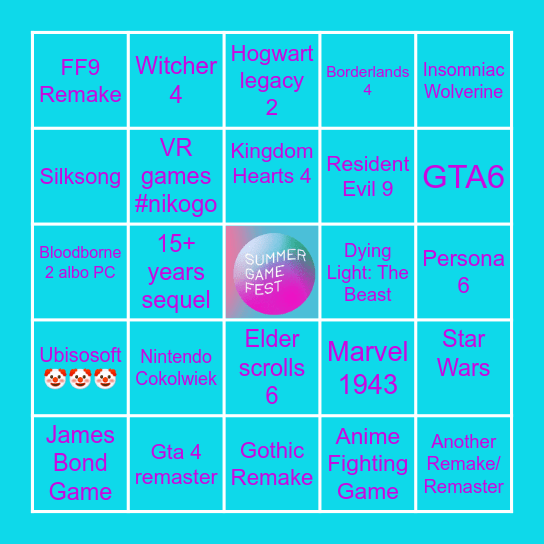 Summer Game Fest 2025 Bingo Card