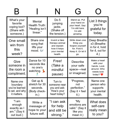 KC's Mind Over Mood Bingo Card