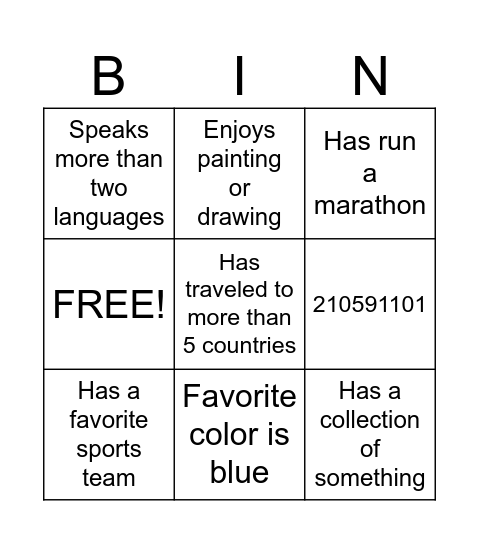 Untitled Bingo Card