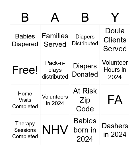 Prematurity Awareness Bingo Card