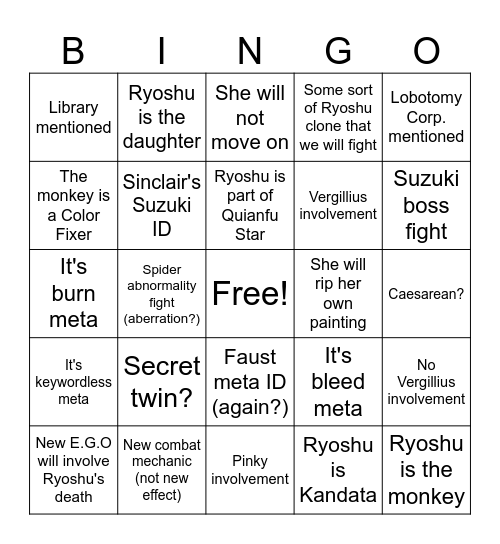 Canto 9 bingo Card