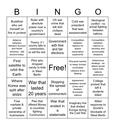 Cold War Bingo Card