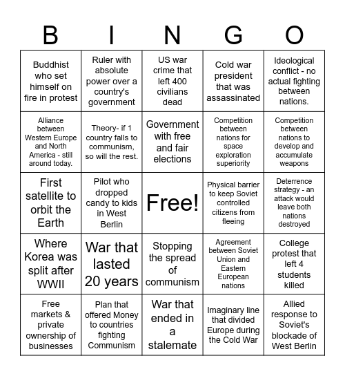 Cold War Bingo Card