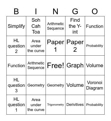 MATH Bingo Card